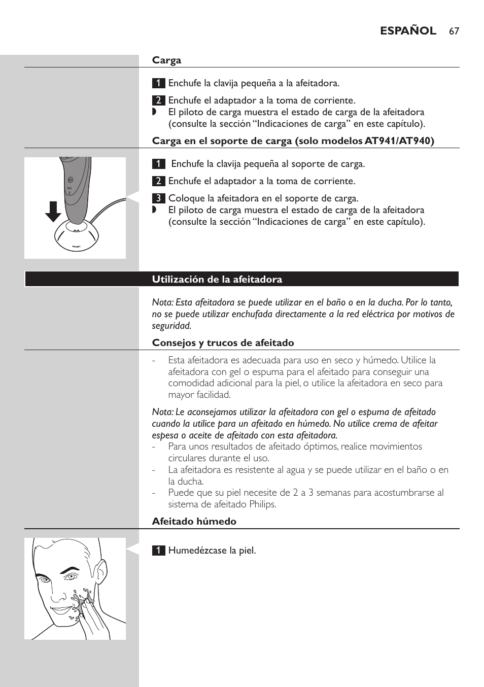 Philips NIVEA AquaTouch afeitadora eléctrica en mojado y seco User Manual | Page 67 / 190