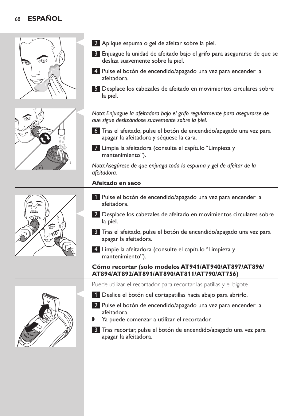 Philips NIVEA AquaTouch afeitadora eléctrica en mojado y seco User Manual | Page 68 / 190