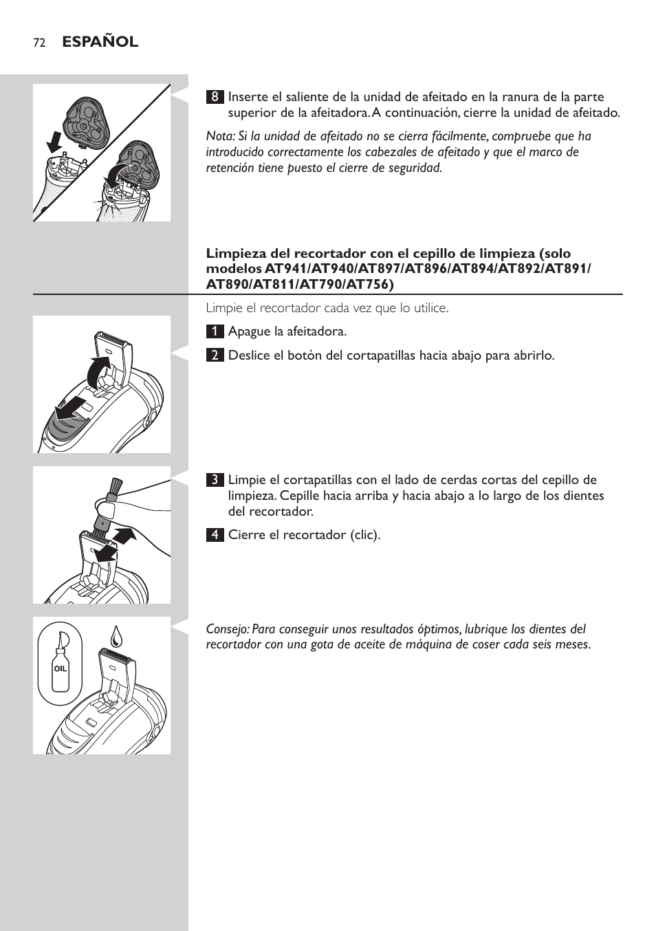 Philips NIVEA AquaTouch afeitadora eléctrica en mojado y seco User Manual | Page 72 / 190