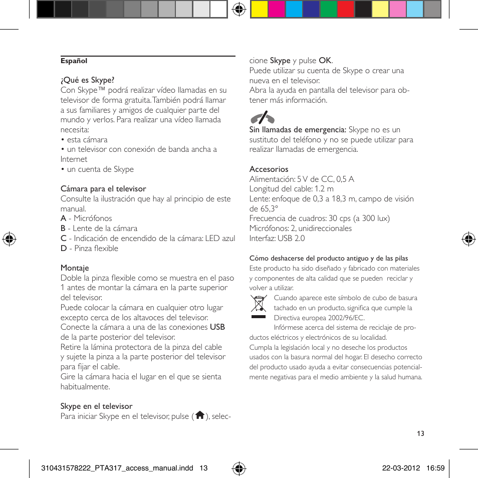 Philips Cámara para el televisor User Manual | Page 13 / 44