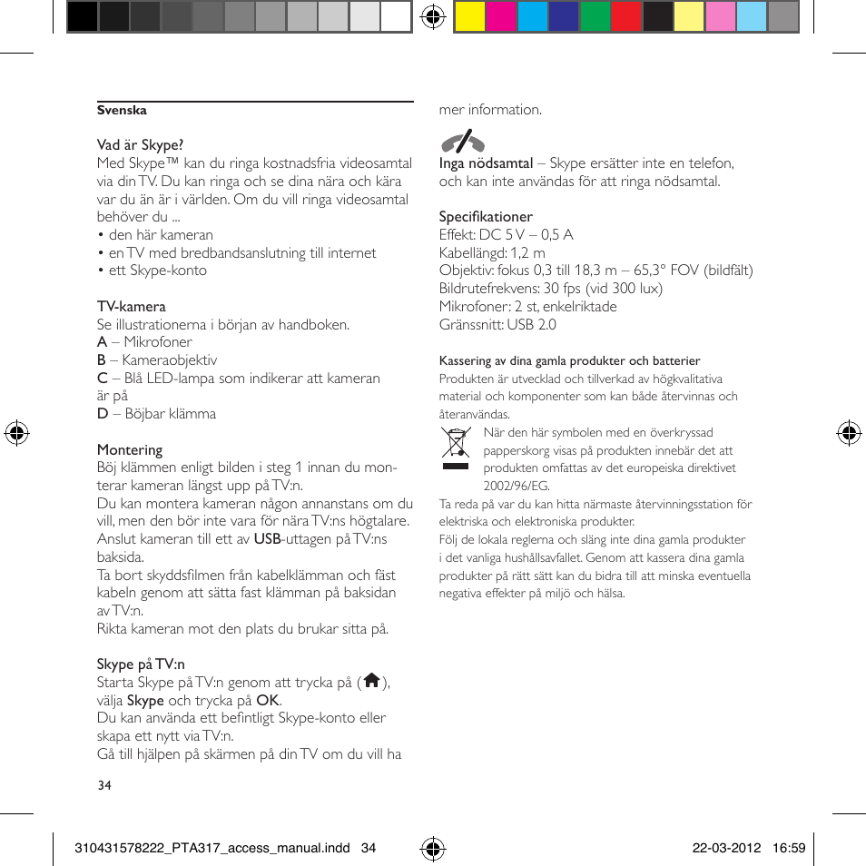 Philips Cámara para el televisor User Manual | Page 34 / 44