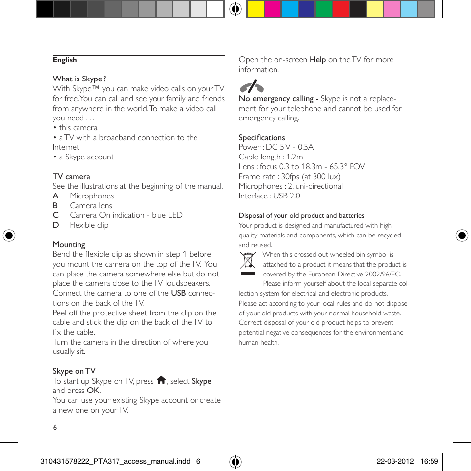 Philips Cámara para el televisor User Manual | Page 6 / 44