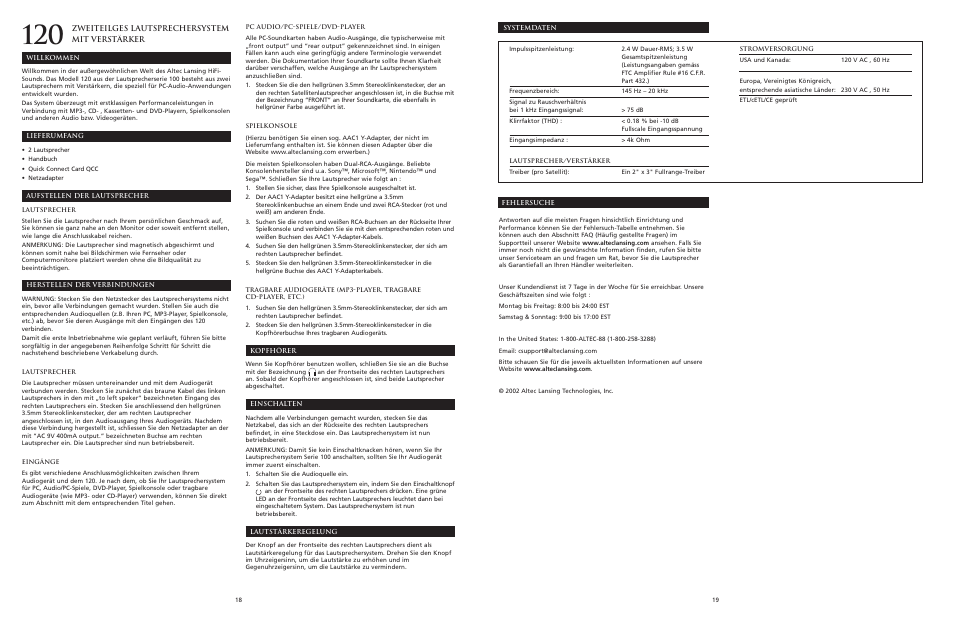 Altec Lansing 120 User Manual | Page 11 / 21