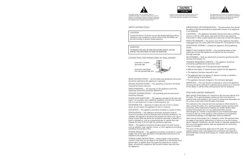 Altec Lansing 120 User Manual | Page 2 / 21