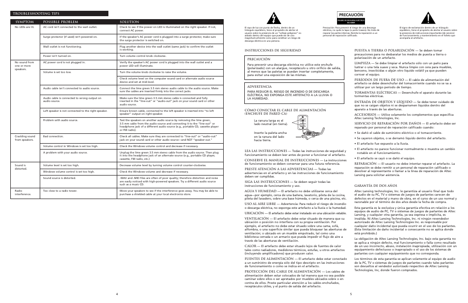 Altec Lansing 120 User Manual | Page 4 / 21
