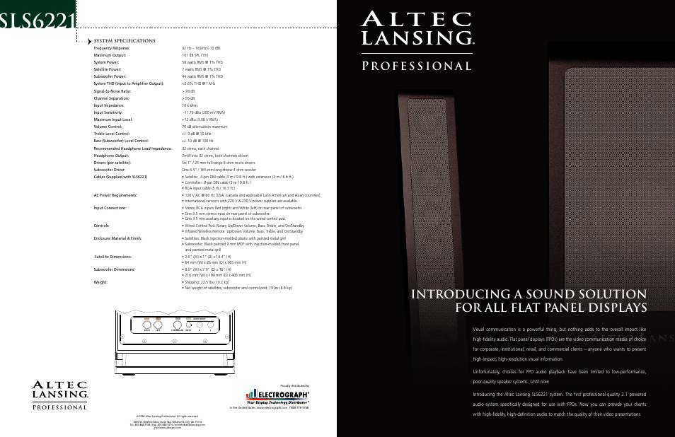 Altec Lansing Professional SLS6221 User Manual | 2 pages