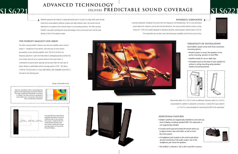 Sls6221, Advanced technology, Predictable sound coverage | Delivers | Altec Lansing Professional SLS6221 User Manual | Page 2 / 2