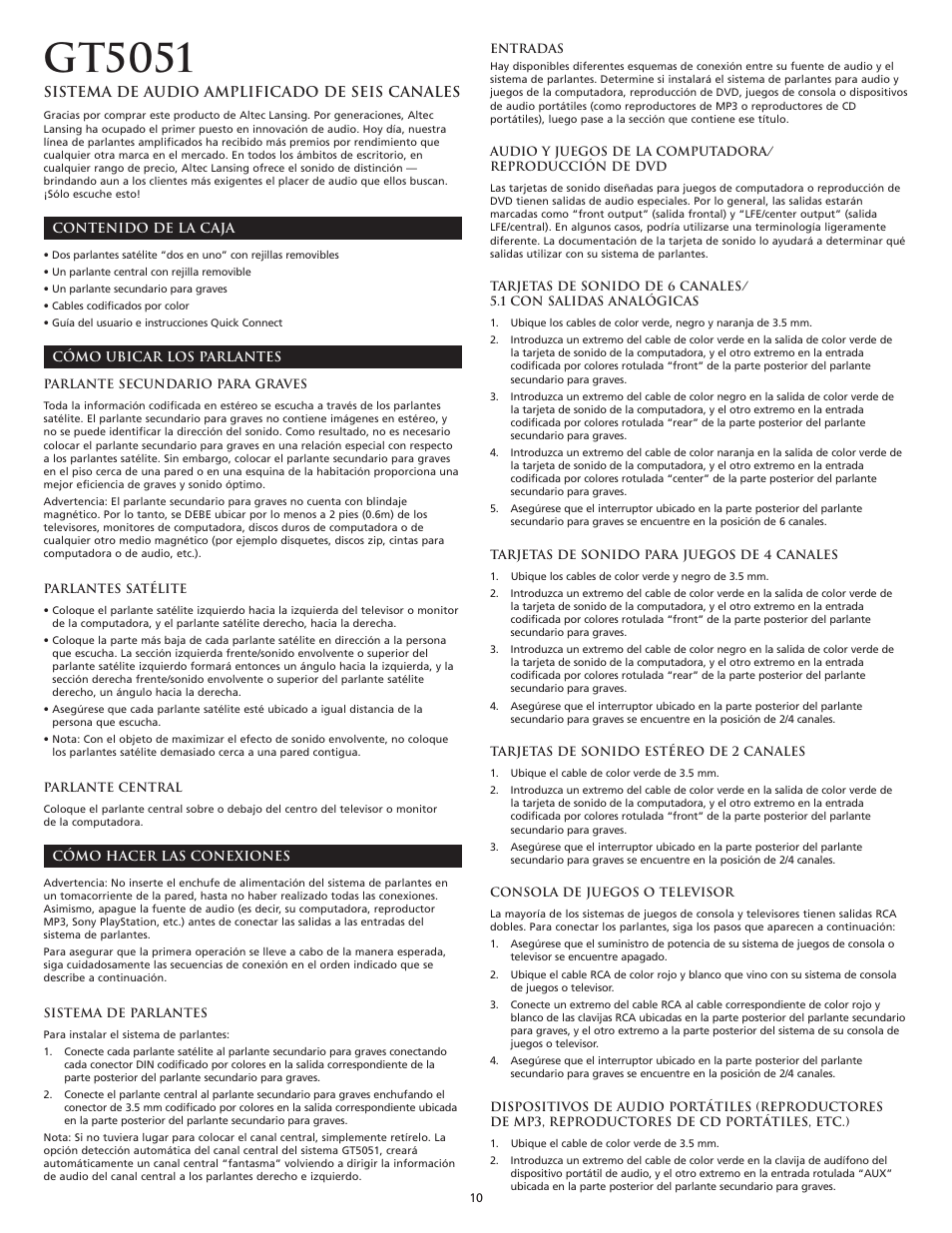 Gt5051 | Altec Lansing GT5051 User Manual | Page 12 / 20