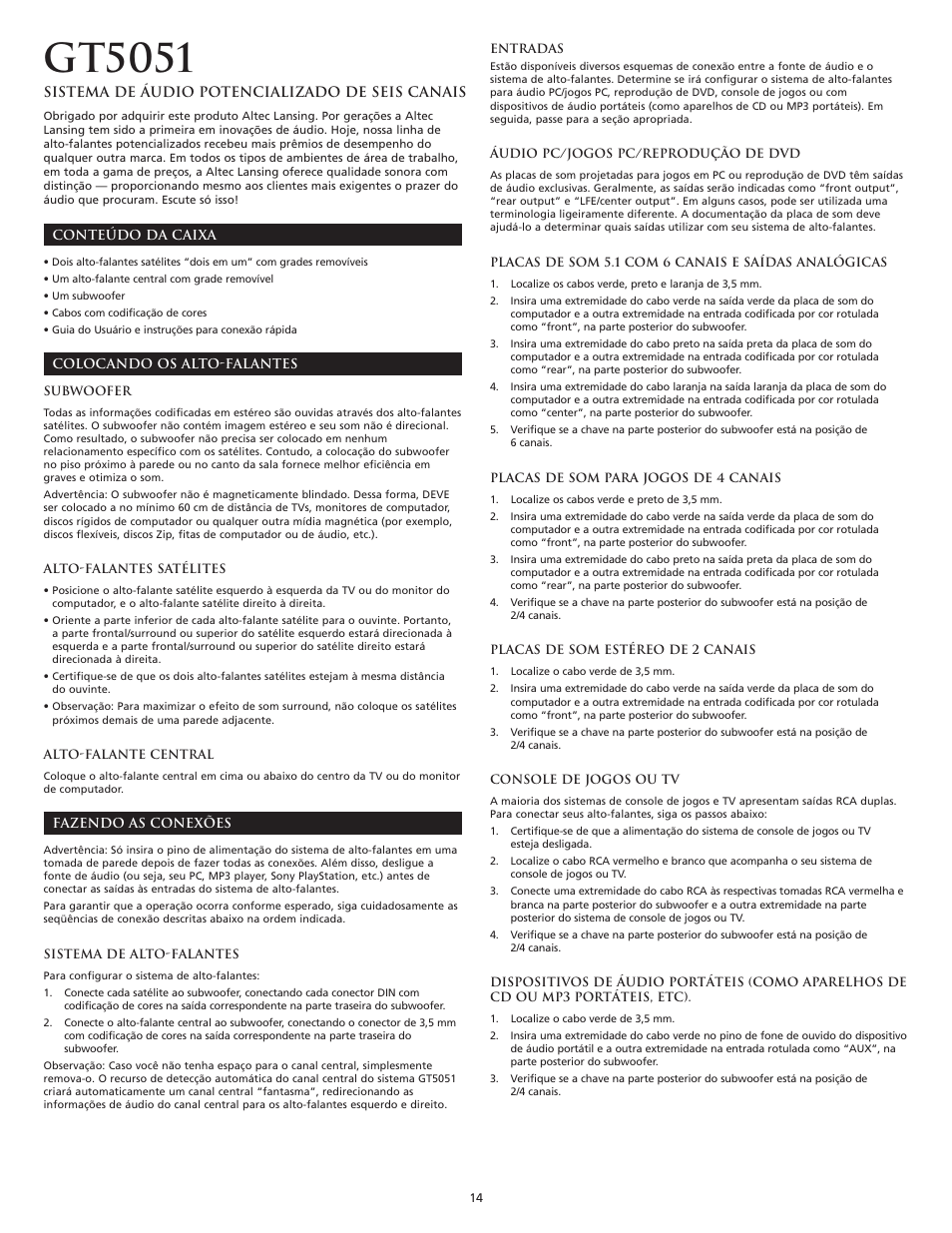 Gt5051 | Altec Lansing GT5051 User Manual | Page 16 / 20