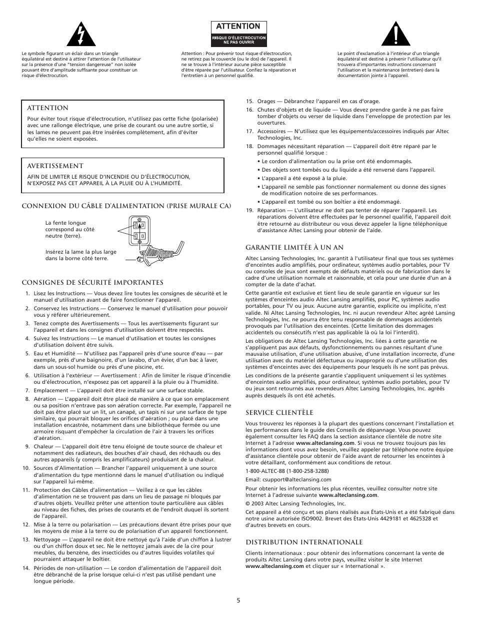 Altec Lansing GT5051 User Manual | Page 7 / 20