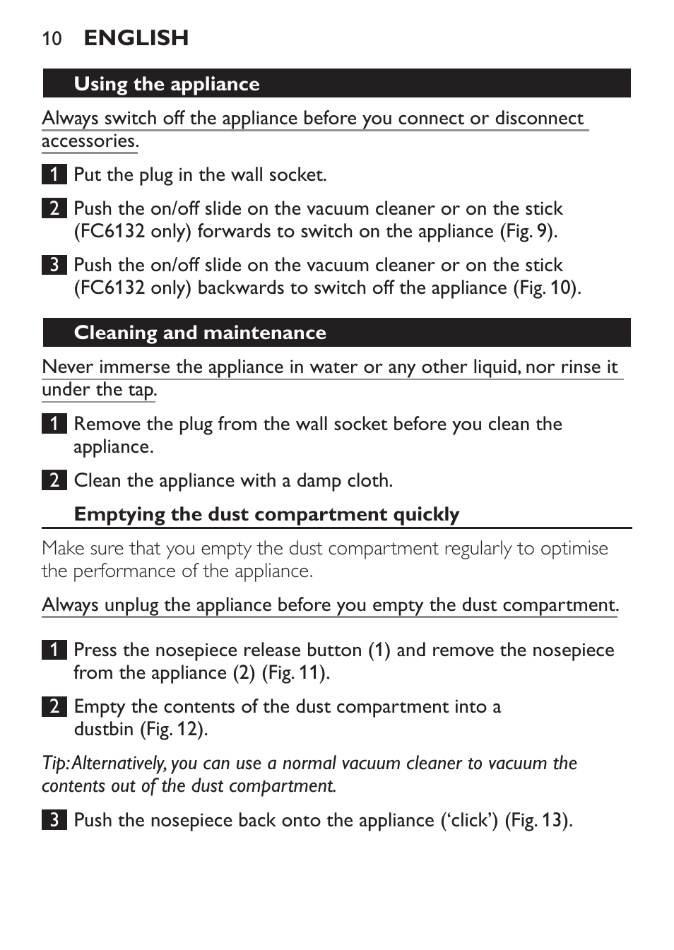 Philips MiniVac Aspirador de escoba User Manual | Page 10 / 124