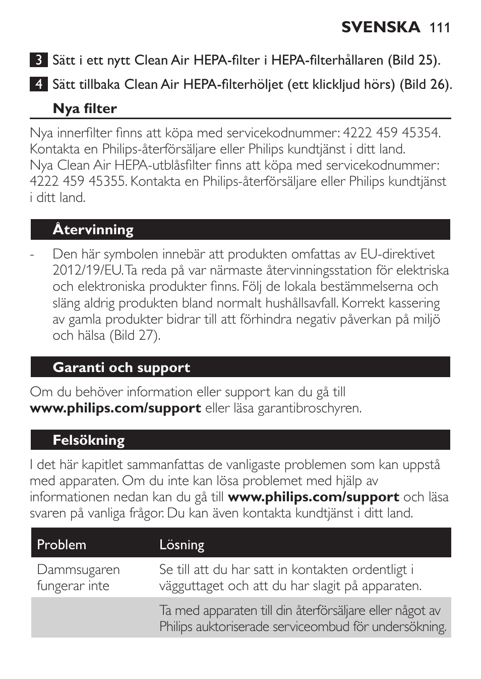 Philips MiniVac Aspirador de escoba User Manual | Page 111 / 124