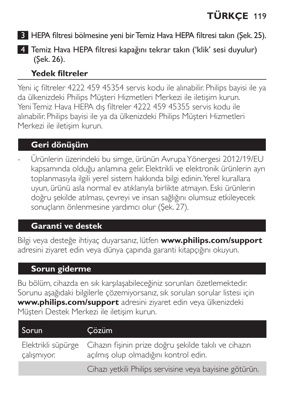 Philips MiniVac Aspirador de escoba User Manual | Page 119 / 124