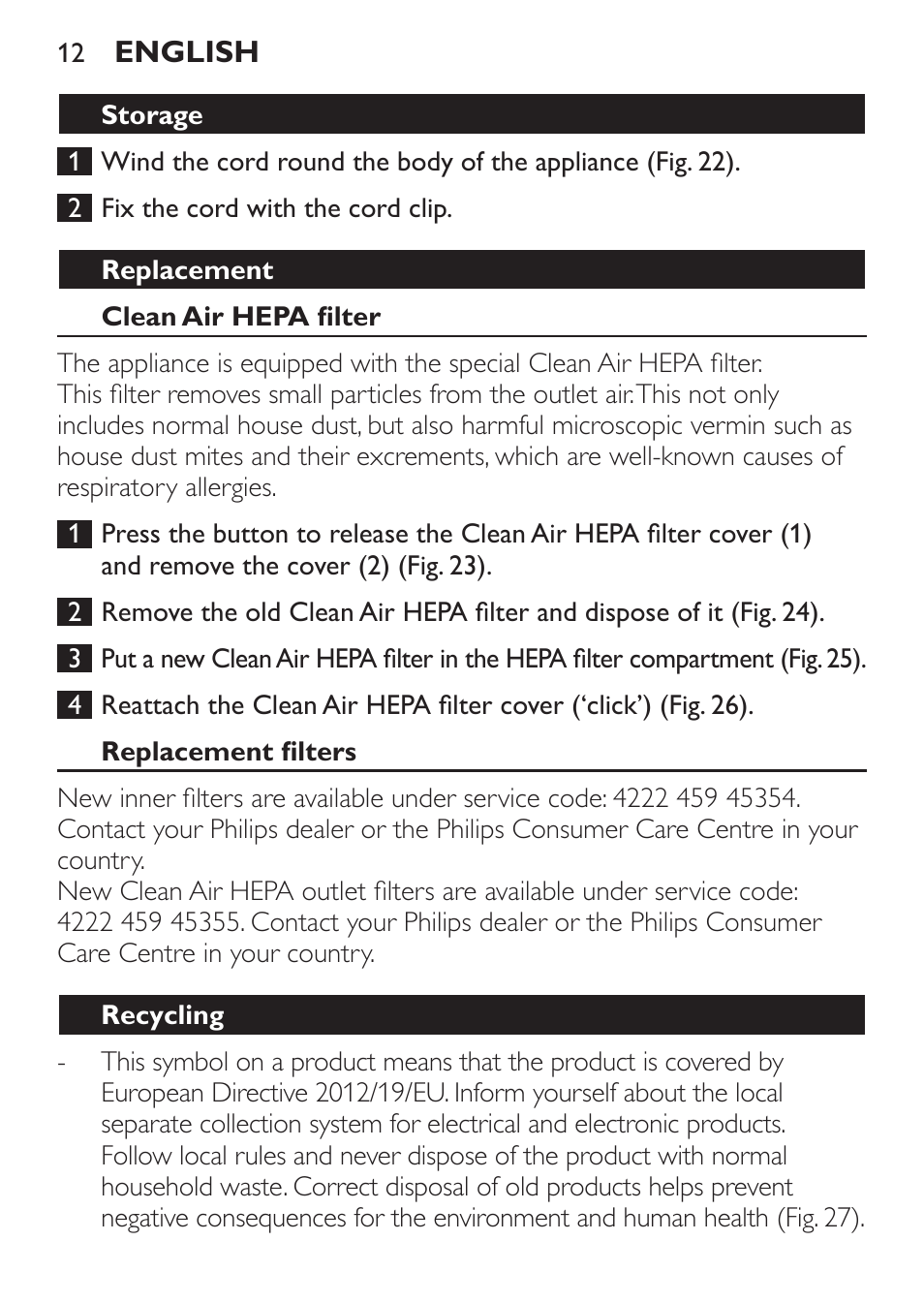 Philips MiniVac Aspirador de escoba User Manual | Page 12 / 124