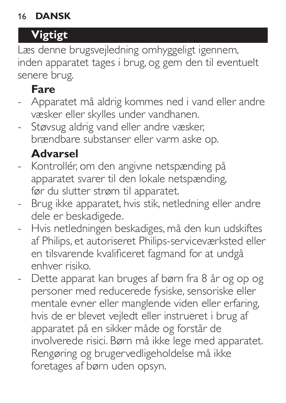 Philips MiniVac Aspirador de escoba User Manual | Page 16 / 124