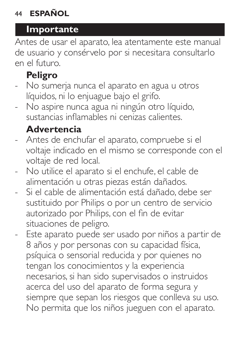 Philips MiniVac Aspirador de escoba User Manual | Page 44 / 124