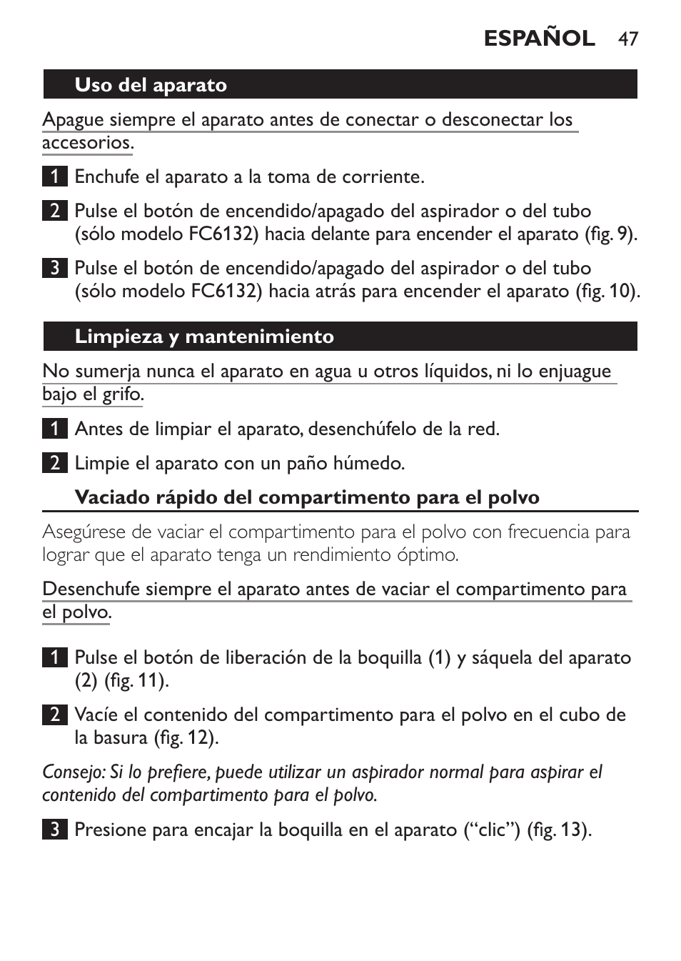 Philips MiniVac Aspirador de escoba User Manual | Page 47 / 124