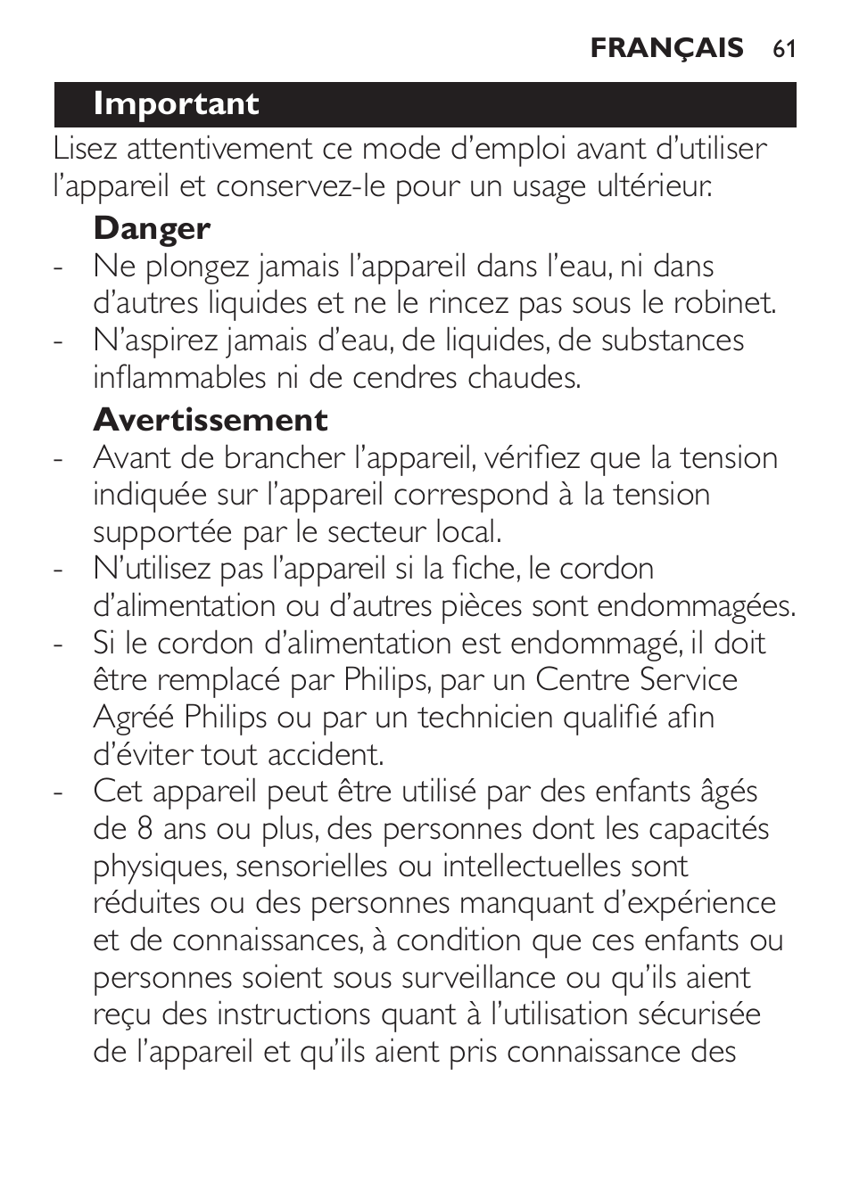 Philips MiniVac Aspirador de escoba User Manual | Page 61 / 124