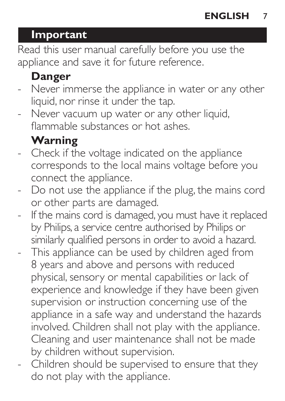 Philips MiniVac Aspirador de escoba User Manual | Page 7 / 124