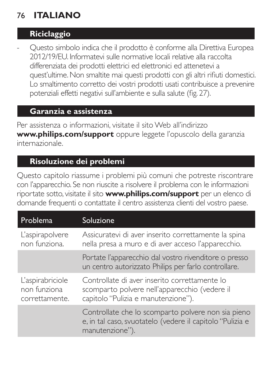 Philips MiniVac Aspirador de escoba User Manual | Page 76 / 124