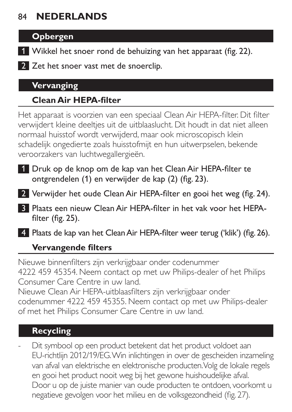 Philips MiniVac Aspirador de escoba User Manual | Page 84 / 124