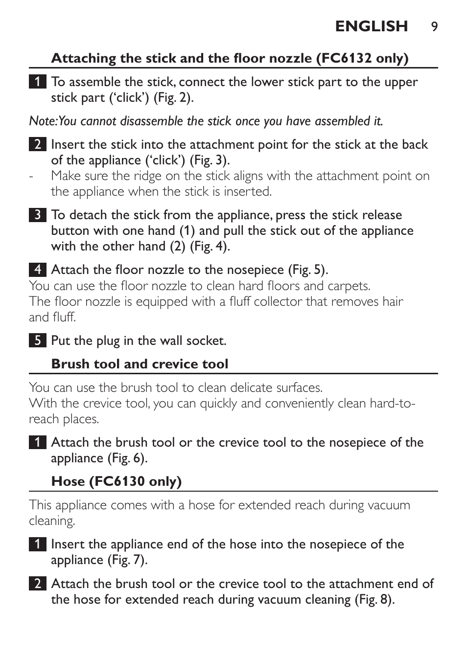 Philips MiniVac Aspirador de escoba User Manual | Page 9 / 124