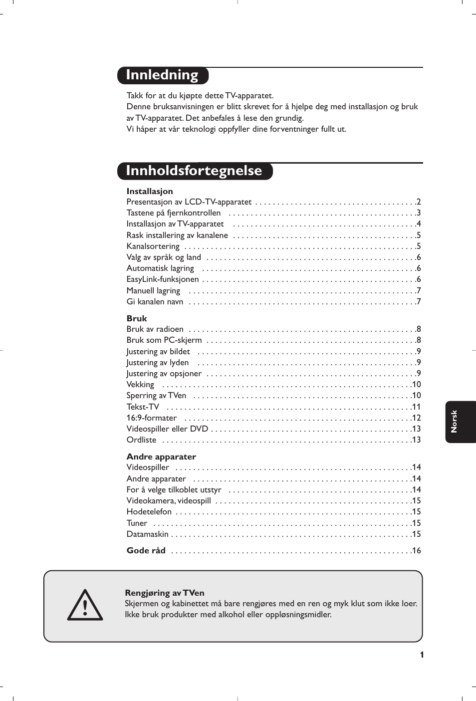 Innledning innholdsfortegnelse | Philips Matchline Flat TV User Manual | Page 113 / 192