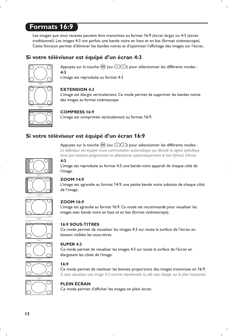 Formats 16:9 | Philips Matchline Flat TV User Manual | Page 12 / 192