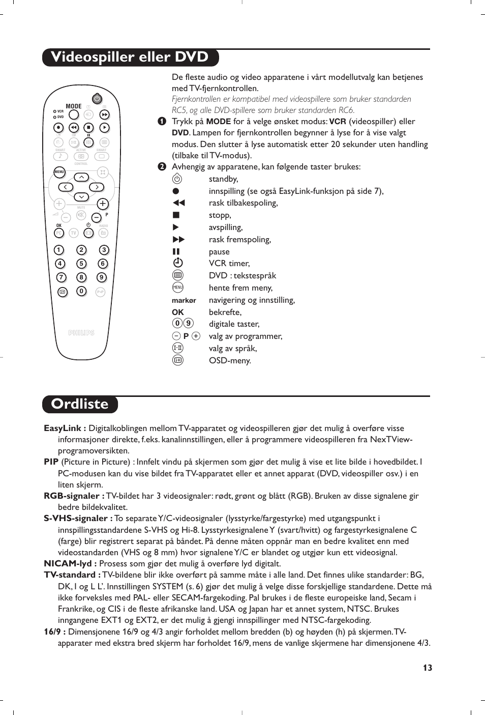 Videospiller eller dvd ordliste | Philips Matchline Flat TV User Manual | Page 125 / 192