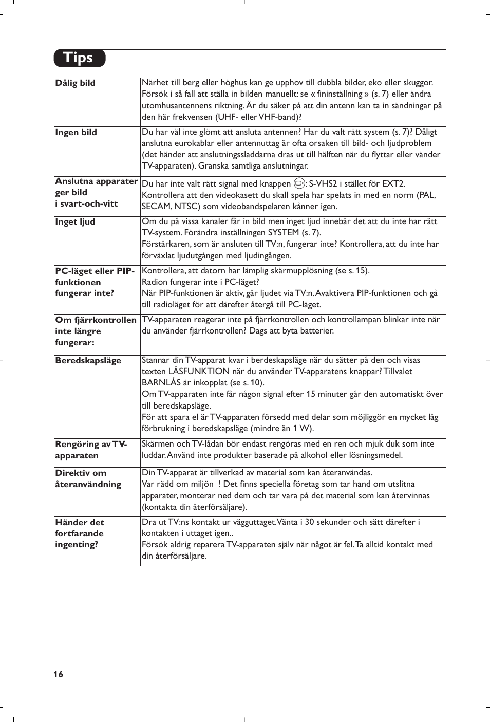 Tips | Philips Matchline Flat TV User Manual | Page 144 / 192