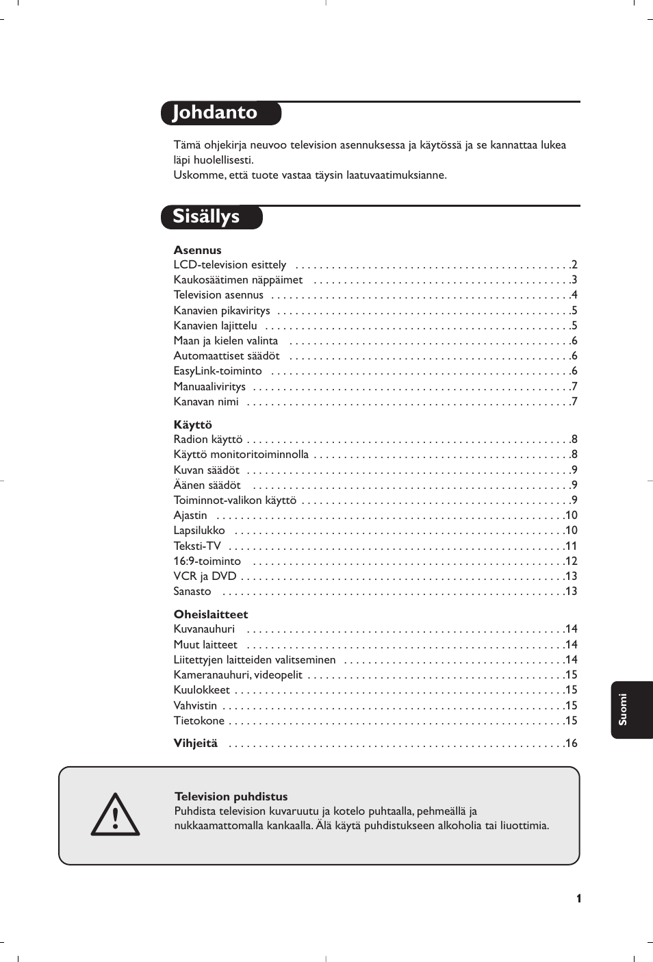 Johdanto sisällys | Philips Matchline Flat TV User Manual | Page 145 / 192