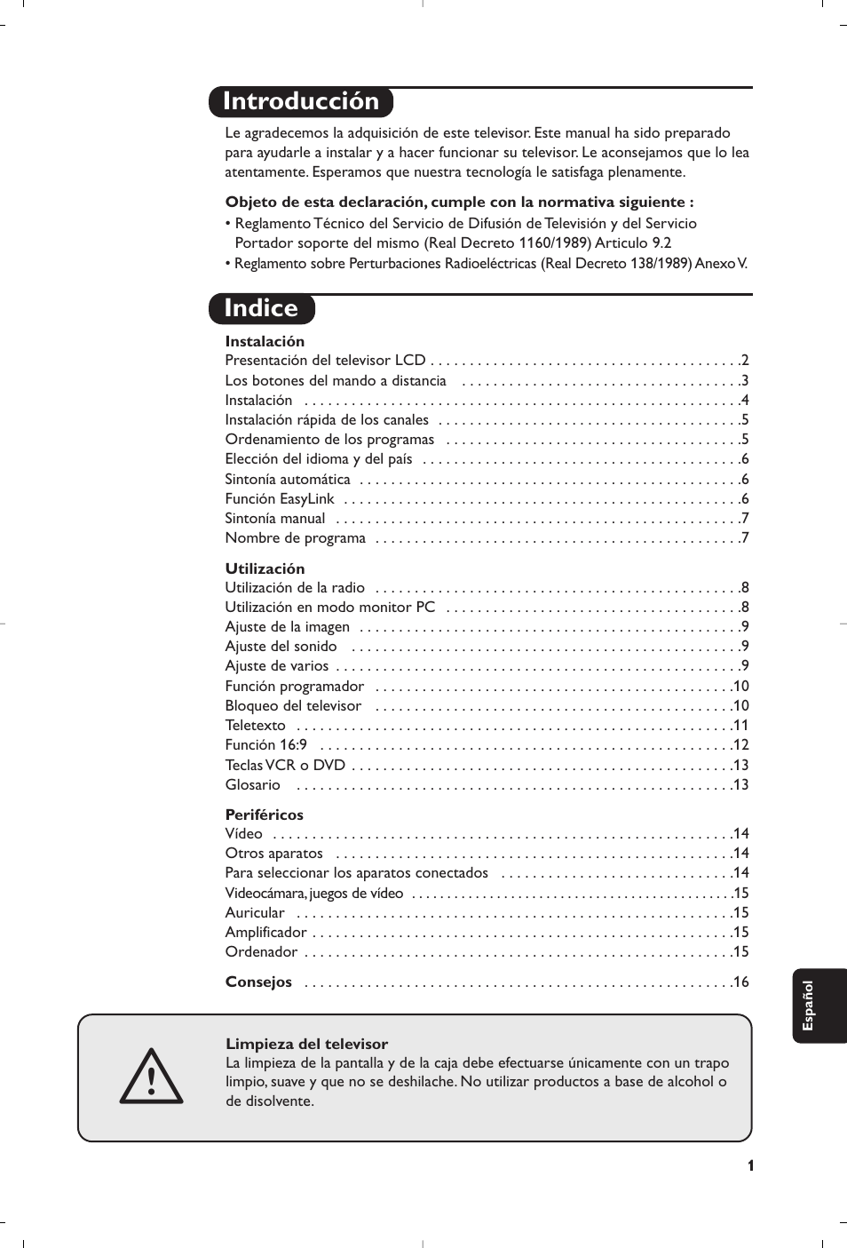 Introducción indice | Philips Matchline Flat TV User Manual | Page 161 / 192