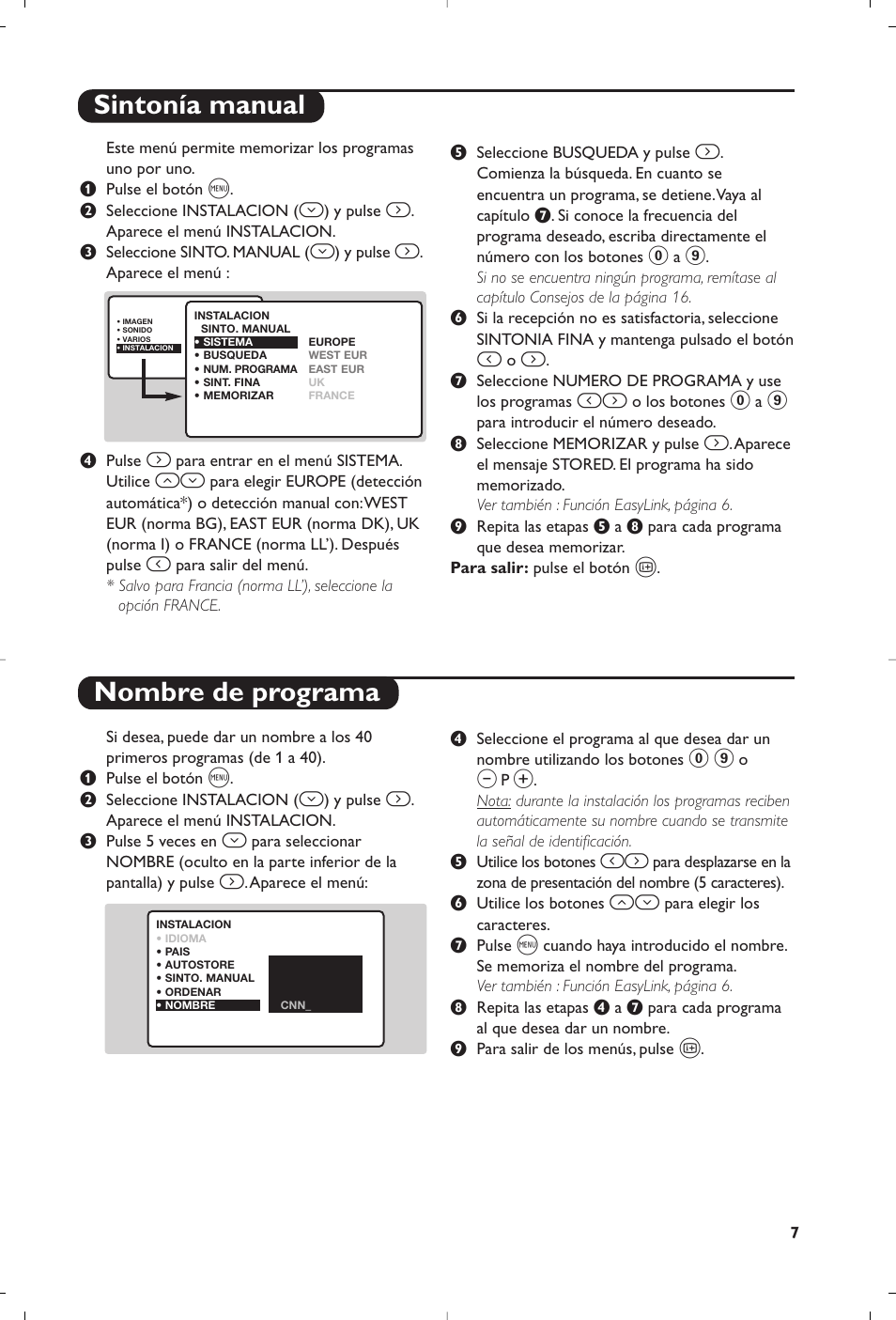 Sintonía manual nombre de programa | Philips Matchline Flat TV User Manual | Page 167 / 192