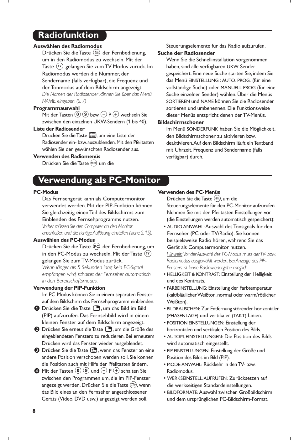 Radiofunktion verwendung als pc-monitor | Philips Matchline Flat TV User Manual | Page 40 / 192