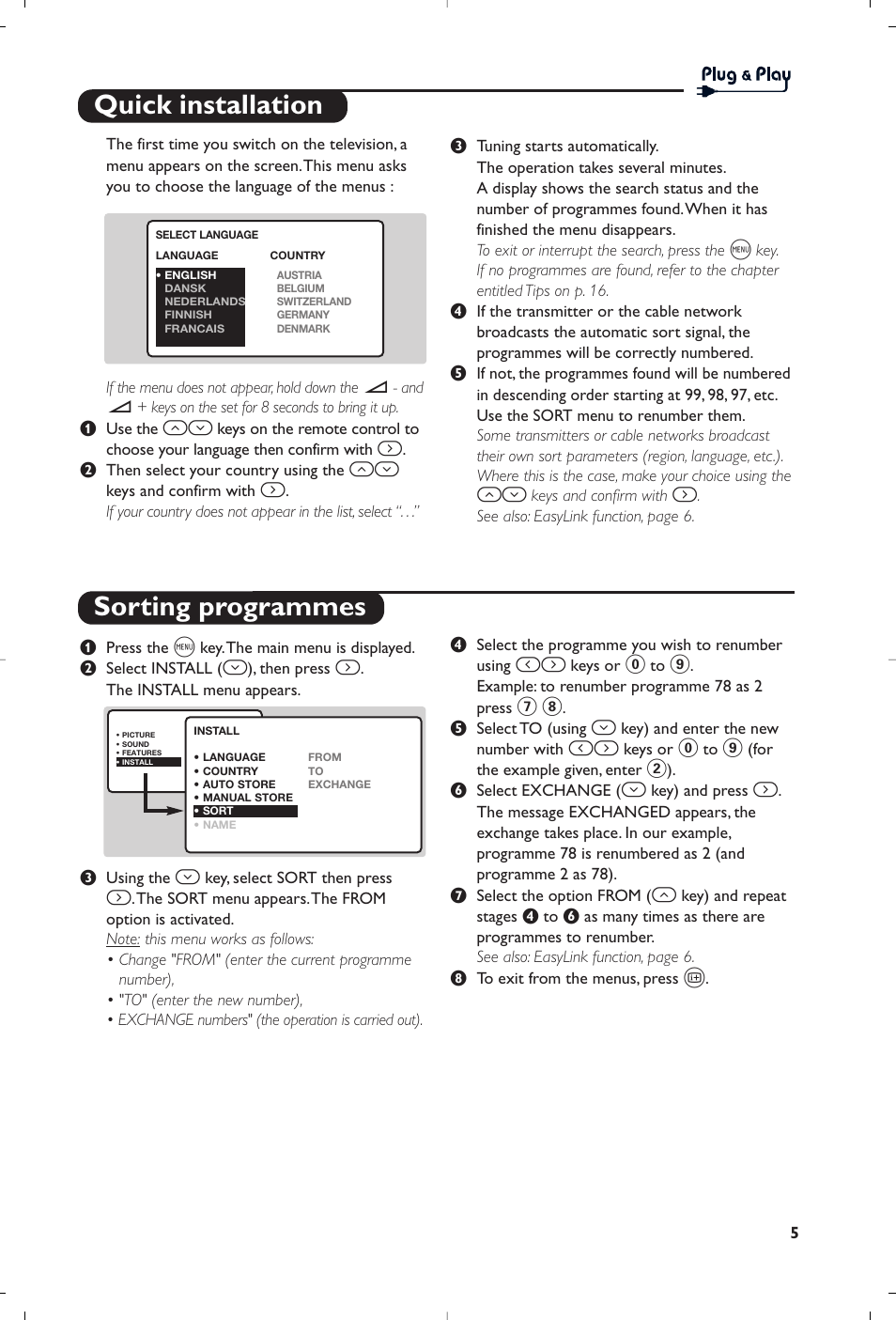 Quick installation sorting programmes | Philips Matchline Flat TV User Manual | Page 85 / 192