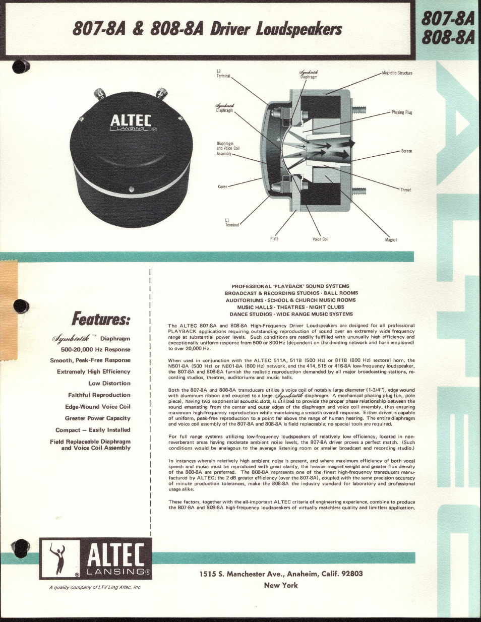 Altec Lansing 807-8A User Manual | 2 pages