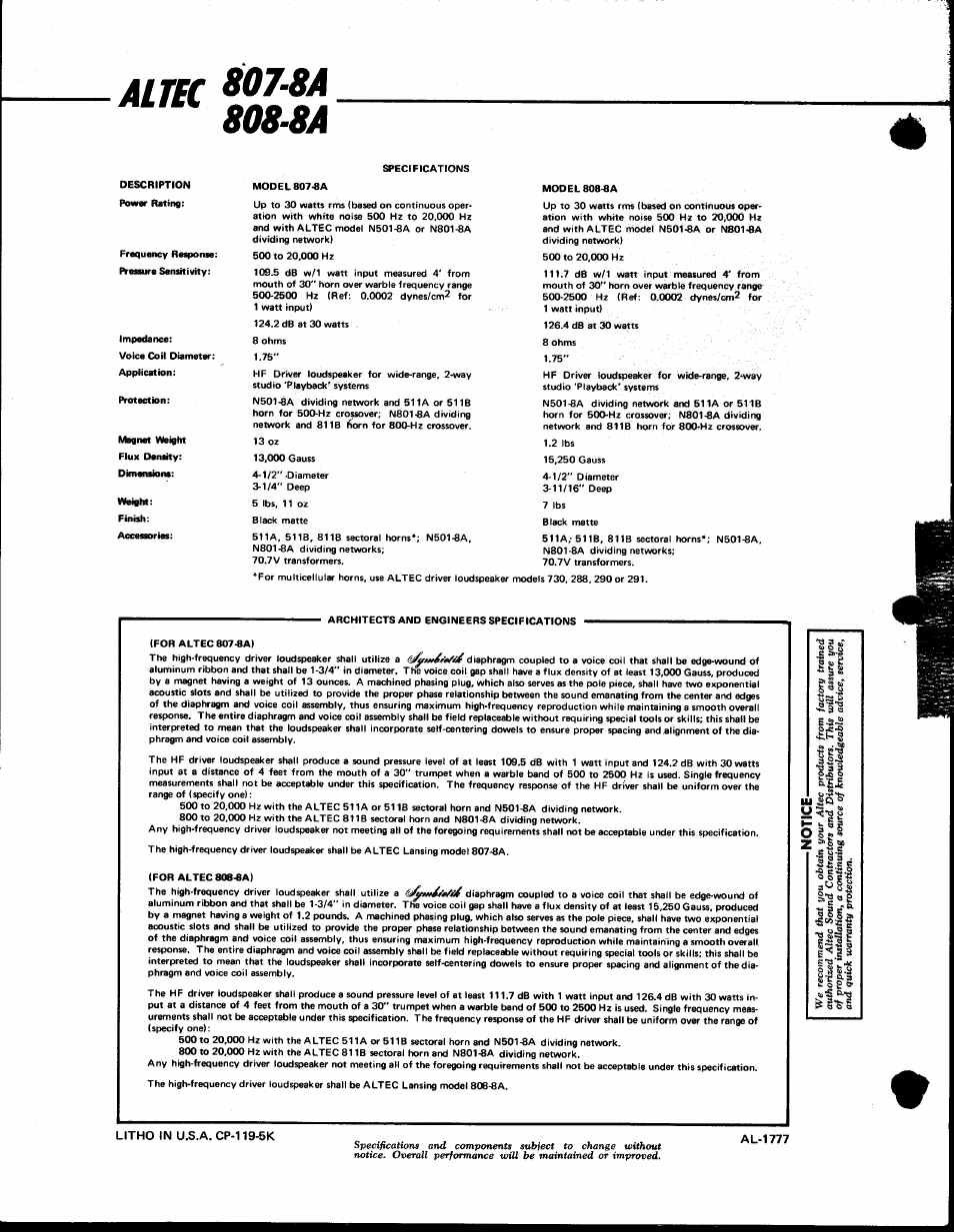 5 « sig s-sj •tb- g 111, O i p | Altec Lansing 807-8A User Manual | Page 2 / 2