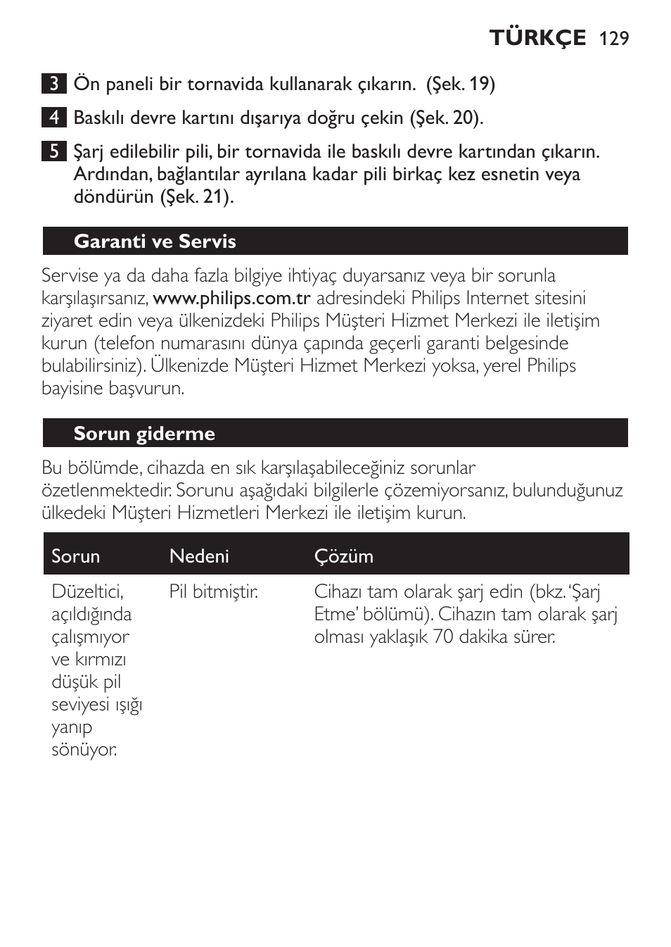 Garanti ve servis, Sorun giderme | Philips BEARDTRIMMER Series 7000 barbero con sistema de aspiración turbo User Manual | Page 129 / 136