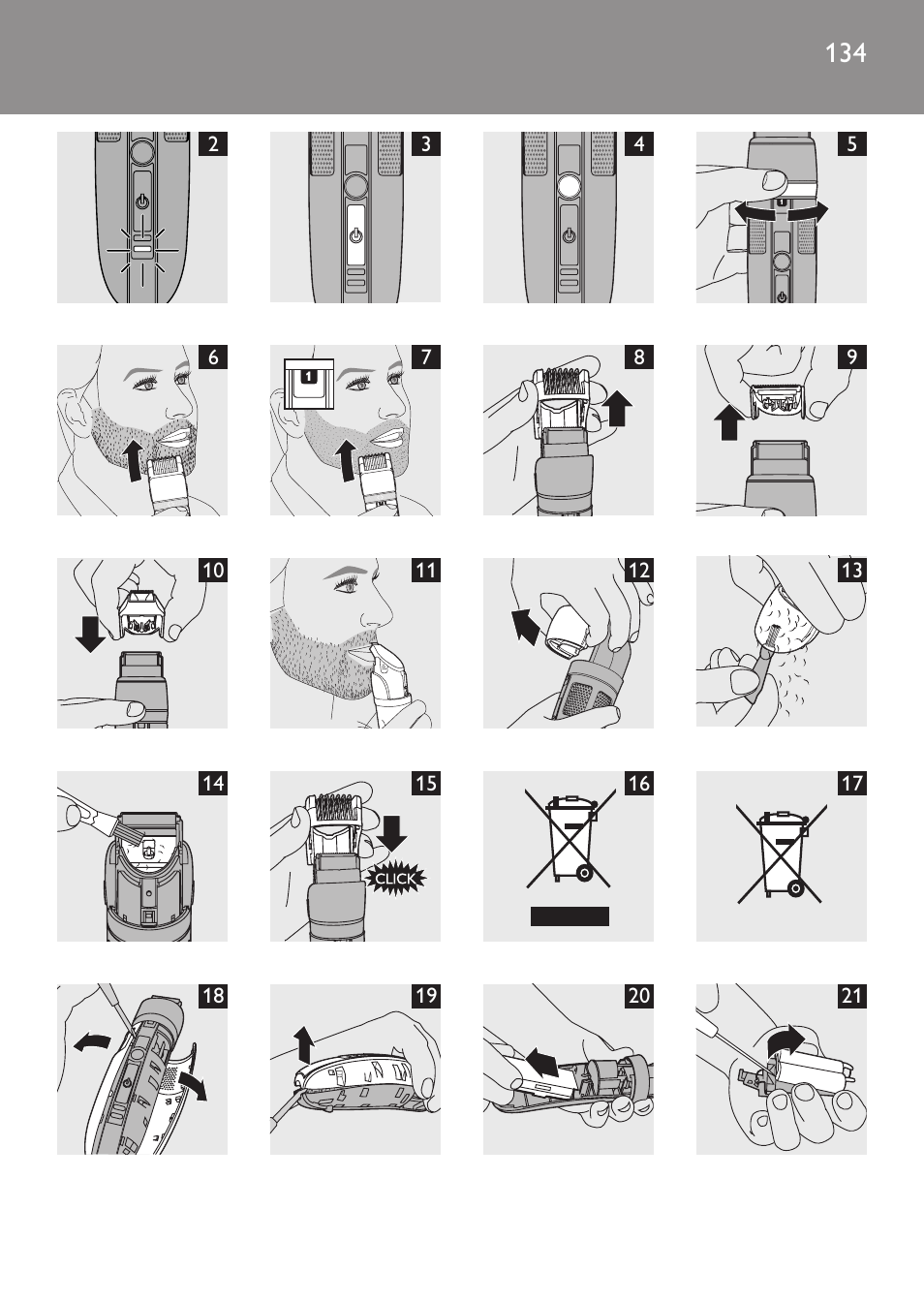 Philips BEARDTRIMMER Series 7000 barbero con sistema de aspiración turbo User Manual | Page 134 / 136