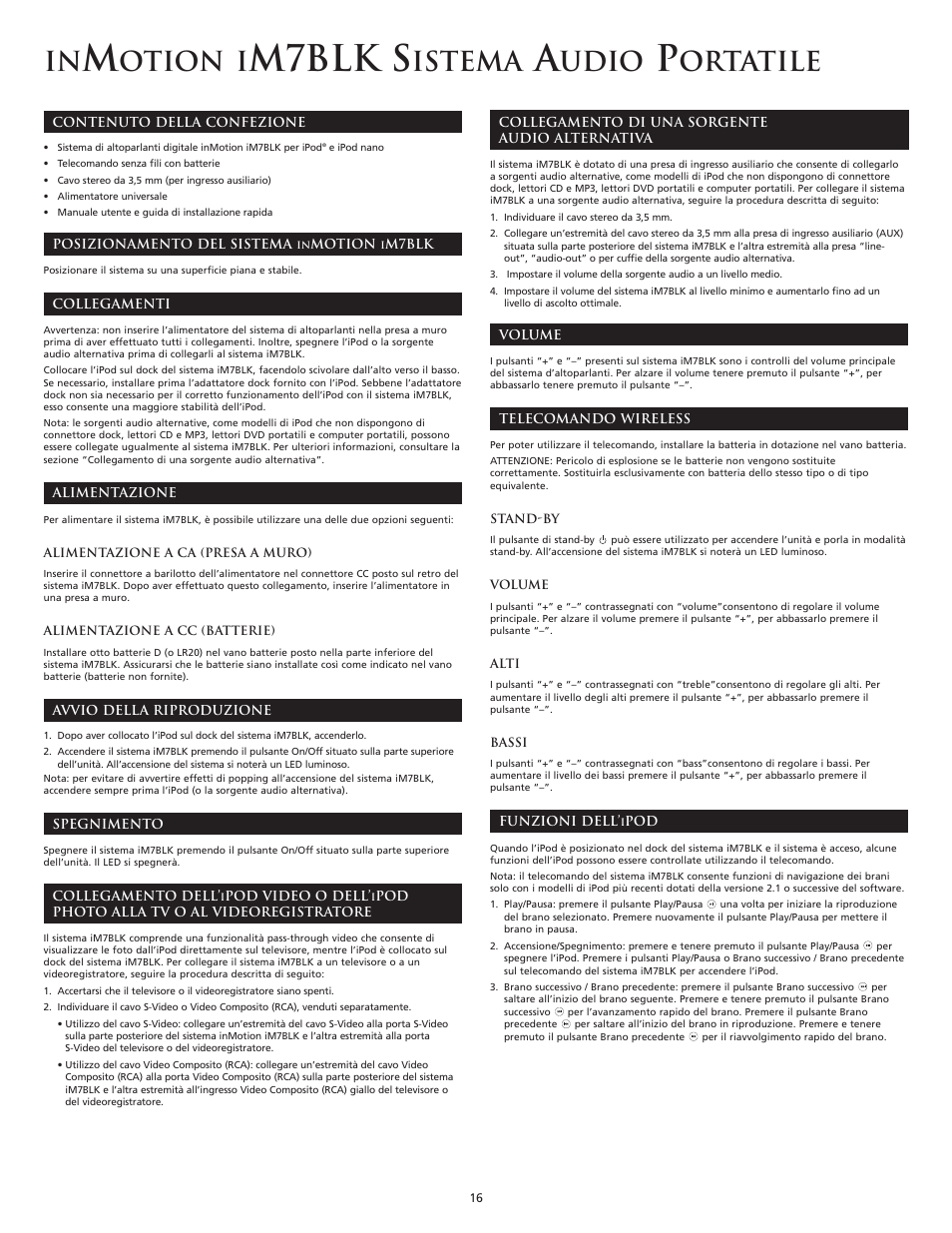 M7blk s, Otion i, Istema | Udio, Ortatile | Altec Lansing iM7 BLK User Manual | Page 16 / 36