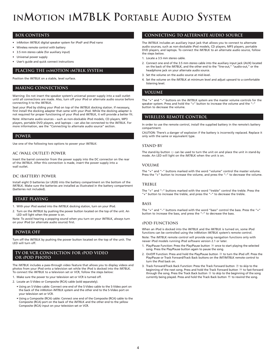 M7blk p, Otion i, Ortable | Udio, Ystem | Altec Lansing iM7 BLK User Manual | Page 4 / 36