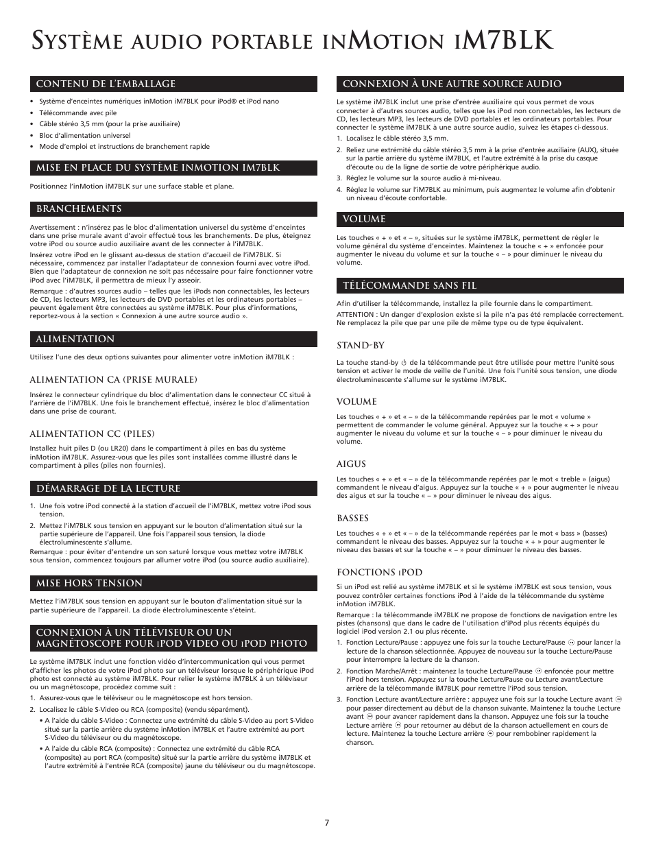 M7blk, Ystème audio portable in, Otion i | Altec Lansing iM7 BLK User Manual | Page 7 / 36