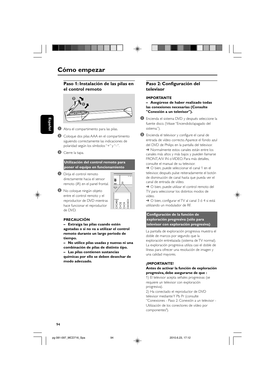 Cómo empezar | Philips Sistema Hi-Fi con componentes DVD User Manual | Page 19 / 44