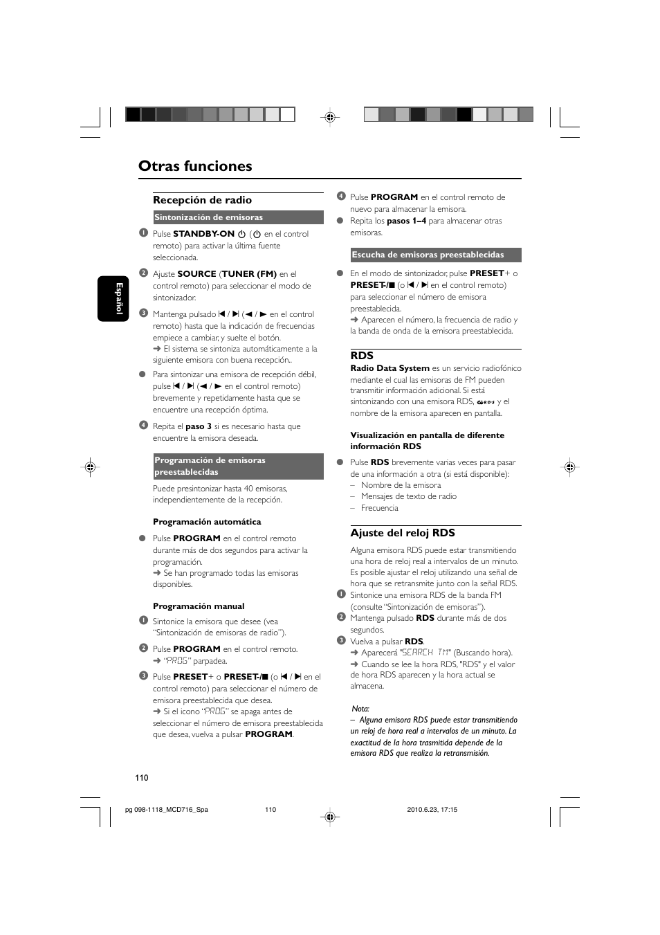 Otras funciones | Philips Sistema Hi-Fi con componentes DVD User Manual | Page 35 / 44