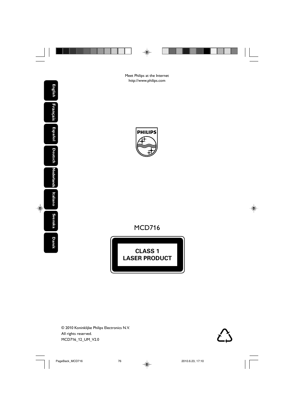 Mcd716, Class 1 laser product | Philips Sistema Hi-Fi con componentes DVD User Manual | Page 44 / 44