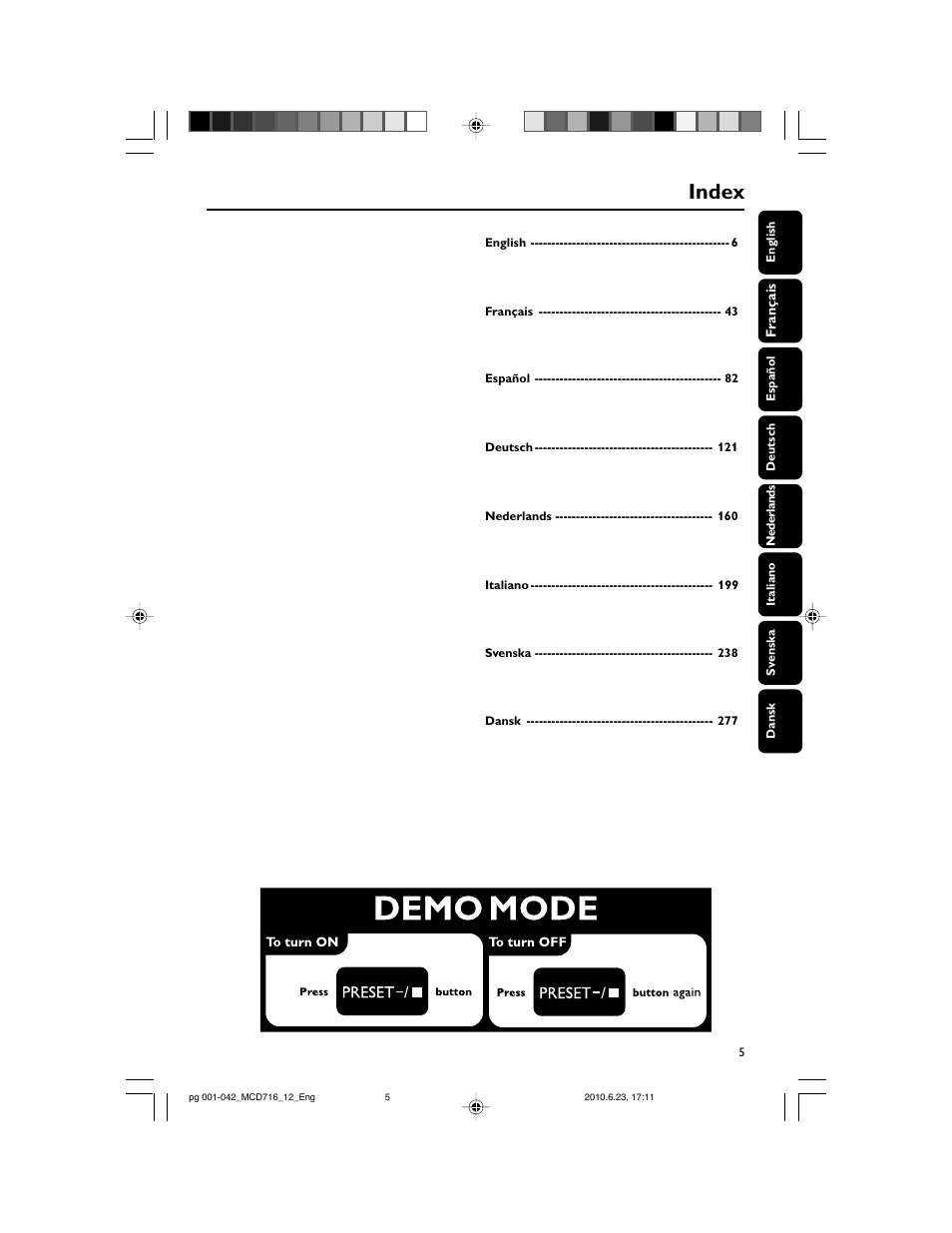 Index | Philips Sistema Hi-Fi con componentes DVD User Manual | Page 5 / 44