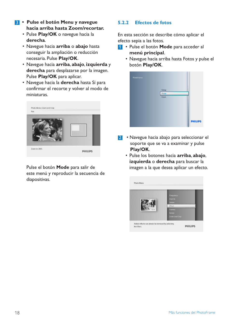 2 efectos de fotos | Philips PhotoFrame User Manual | Page 20 / 40