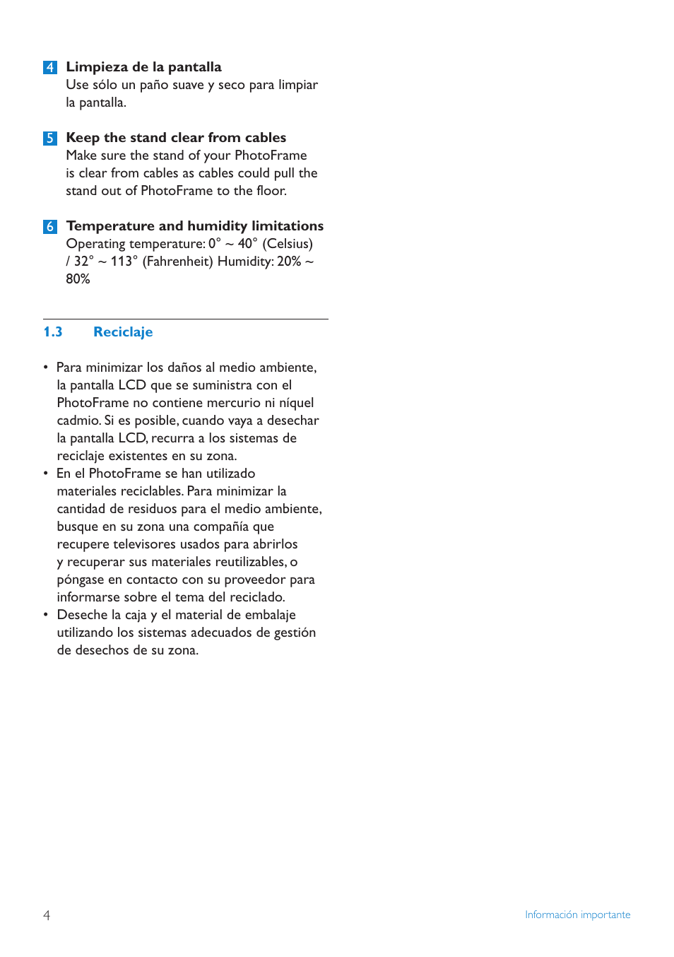 3 reciclaje | Philips PhotoFrame User Manual | Page 6 / 40