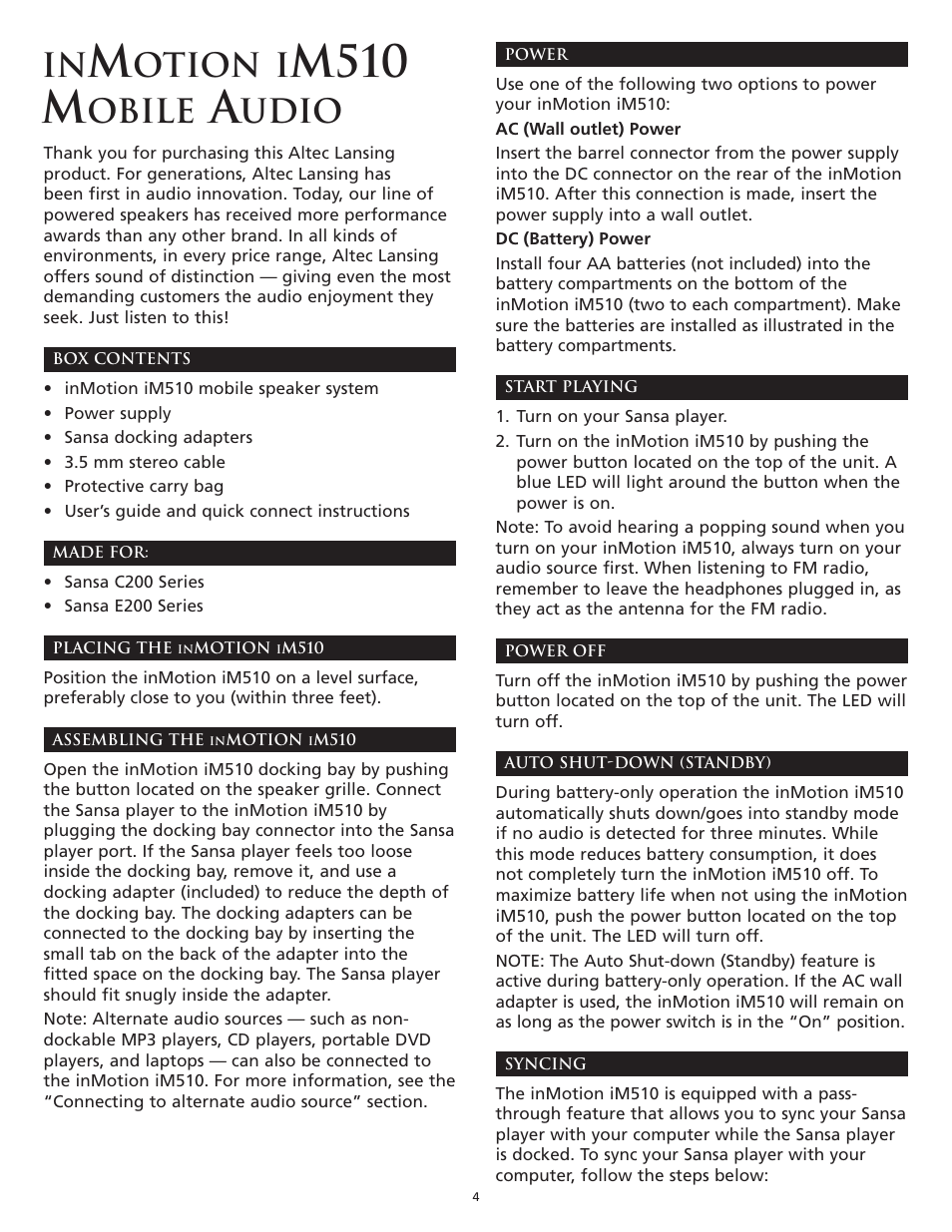 M510 m, Otion i, Obile | Udio | Altec Lansing inMotion iM510 User Manual | Page 4 / 8