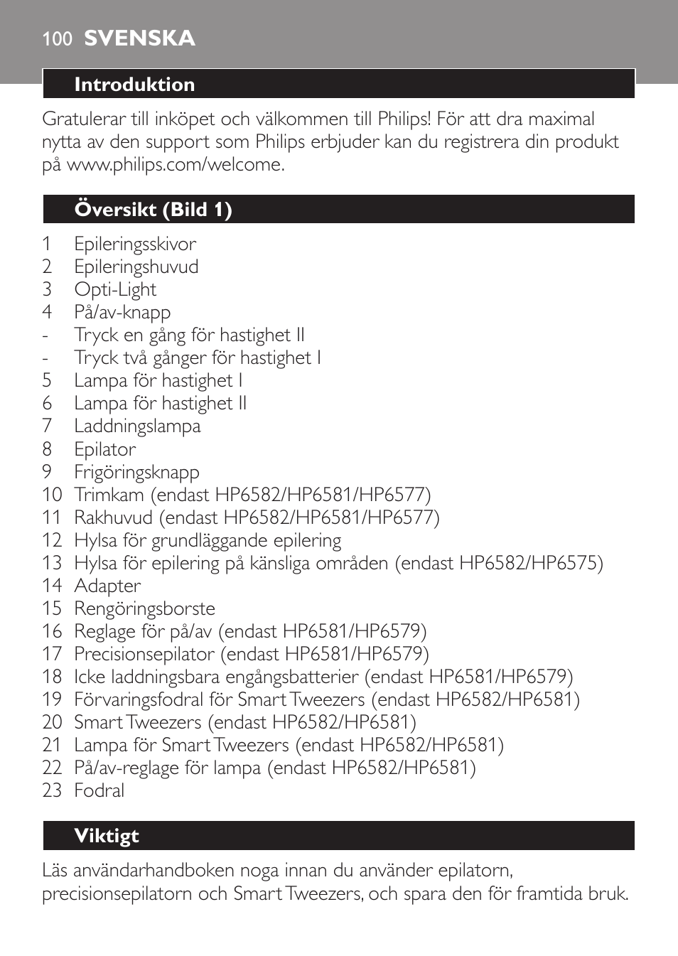 Svenska, Svenska 10 | Philips SatinPerfect Depiladora User Manual | Page 100 / 124